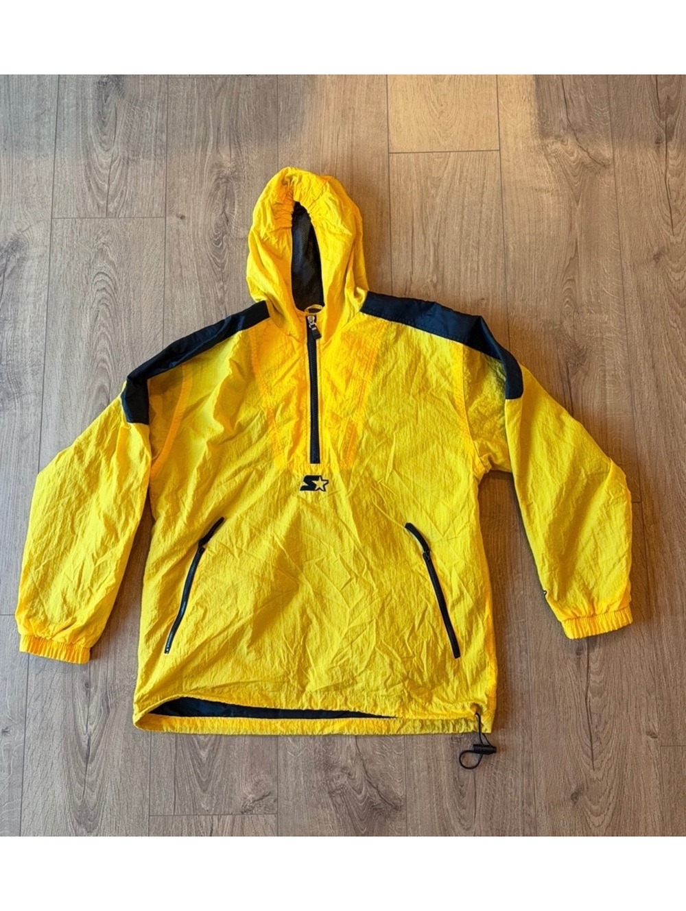 Vintage Starter Jacket Mens L Yellow Pullover Half Zip